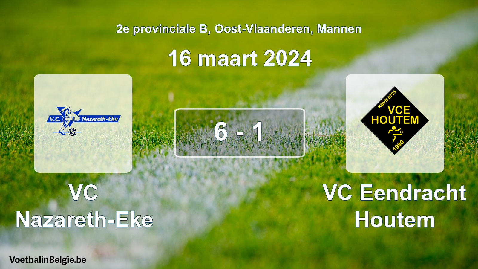 Gespeelde wedstrijd mannenvoetbal: VC Nazareth-Eke - VC Eendracht Houtem 6 - 1 (16 maart 2024)