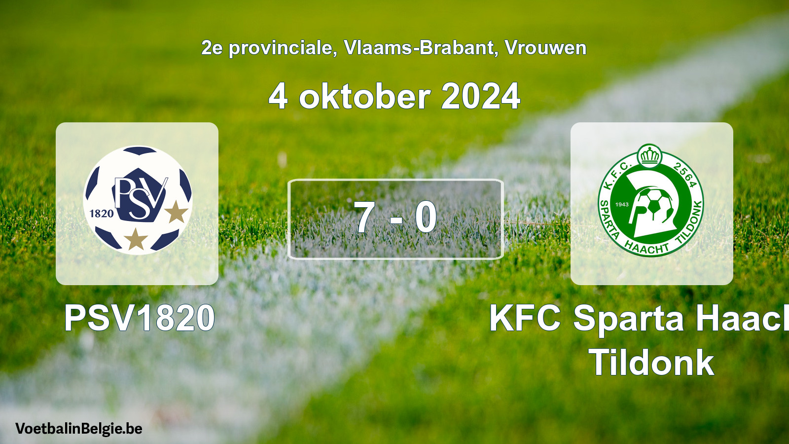 Gespeelde wedstrijd vrouwenvoetbal: PSV1820 - KFC Sparta Haacht Tildonk 7 - 0 (4 oktober 2024)