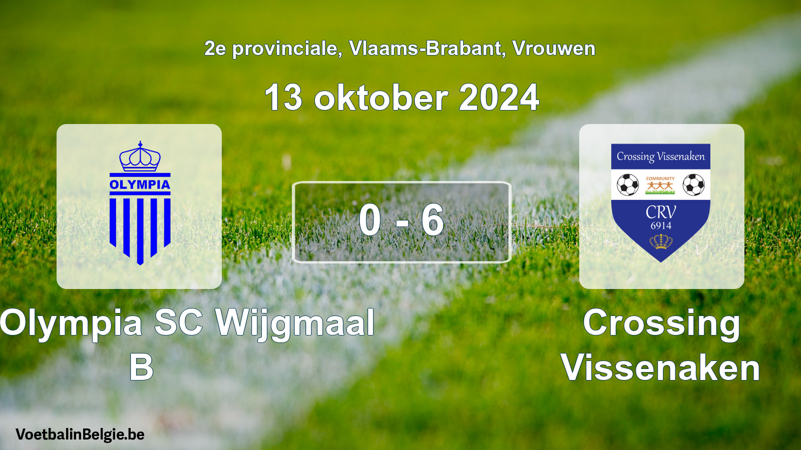 Gespeelde wedstrijd vrouwenvoetbal: Kon. Olympia SC Wijgmaal B - Crossing Vissenaken 0 - 6 (13 oktober 2024)