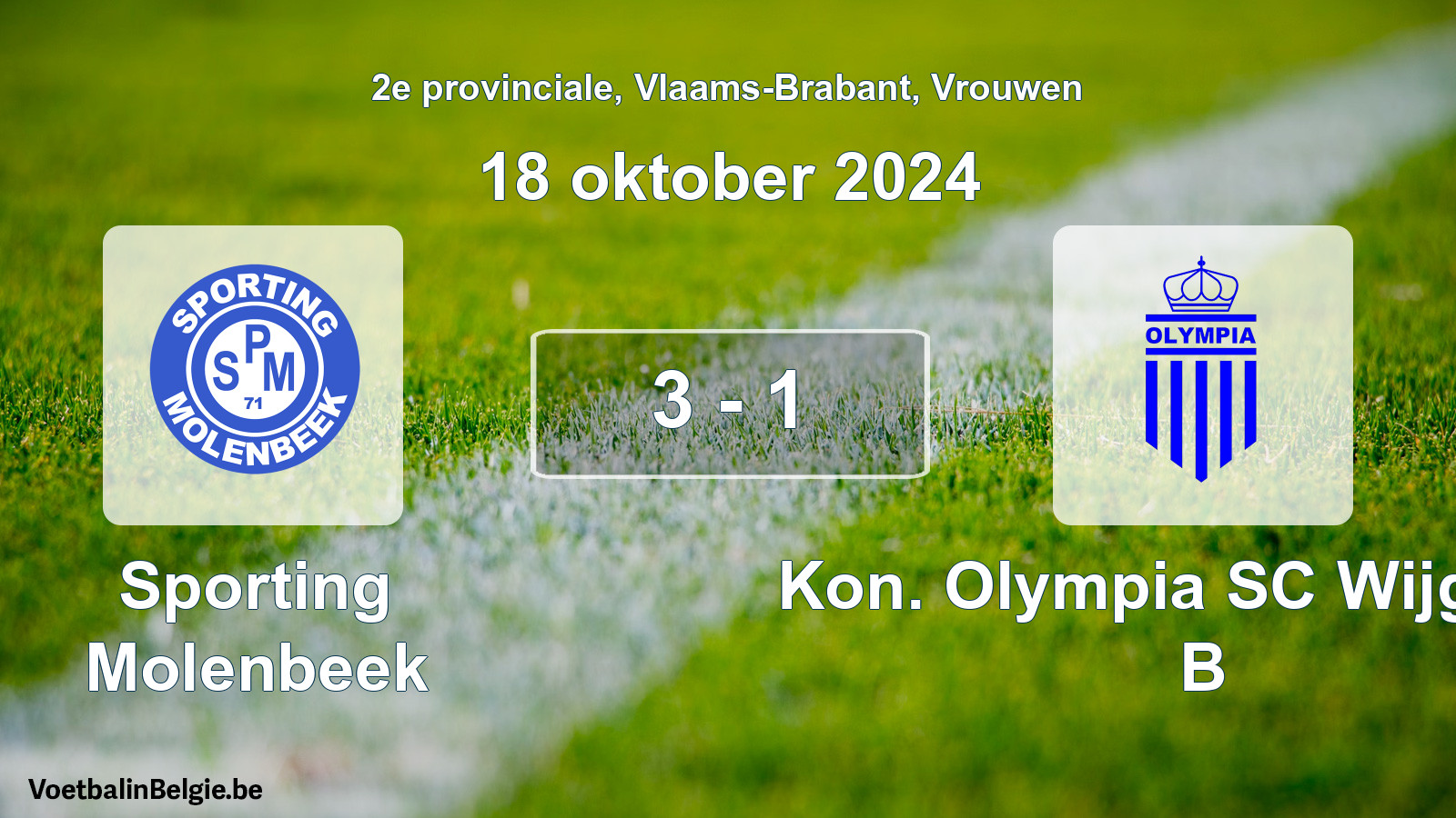 Gespeelde wedstrijd vrouwenvoetbal: Sporting Molenbeek - Kon. Olympia SC Wijgmaal B 3 - 1 (18 oktober 2024)