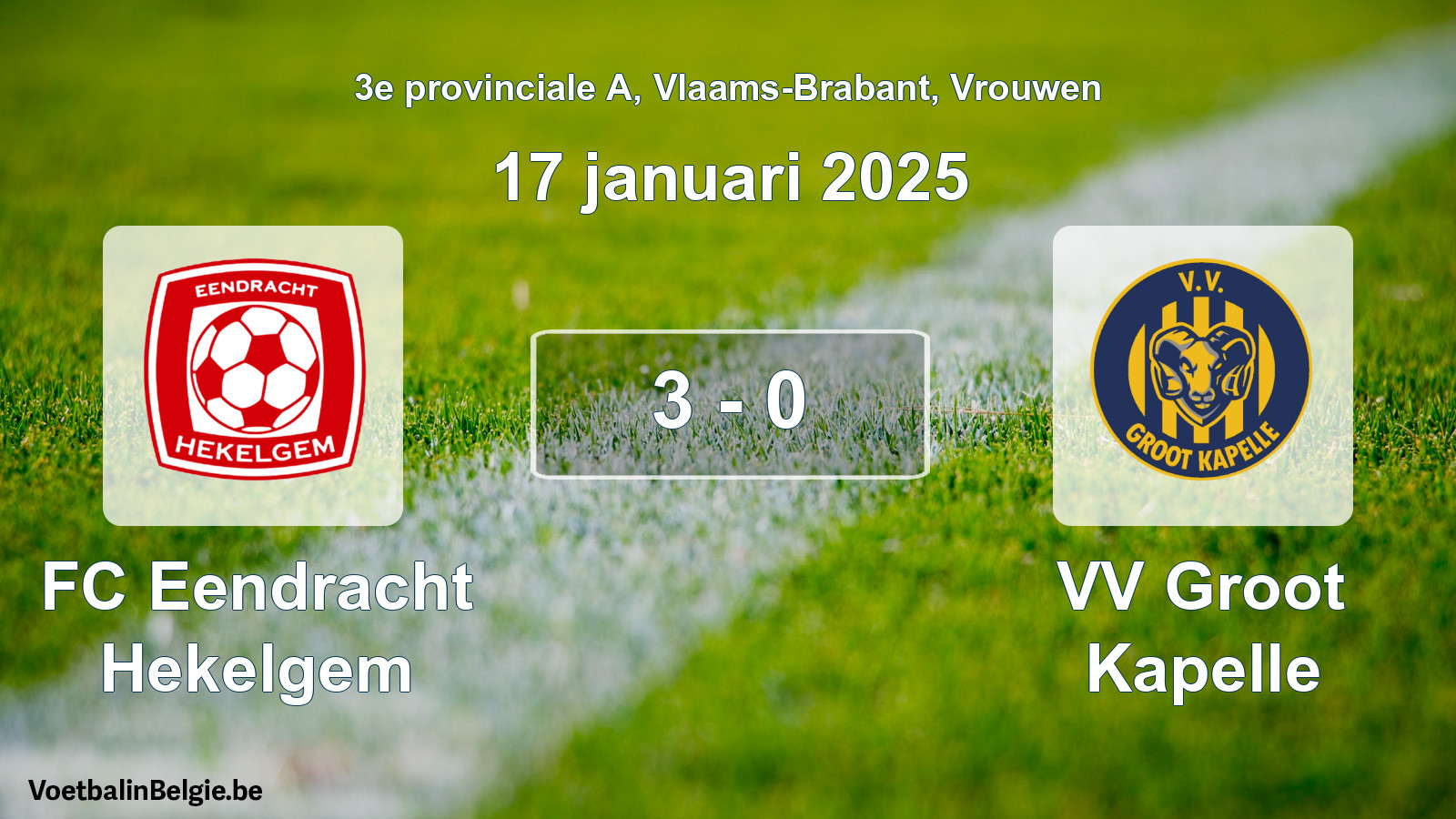 Gespeelde wedstrijd vrouwenvoetbal: FC Eendracht Hekelgem - VV Groot Kapelle 3 - 0 (17 januari 2025)