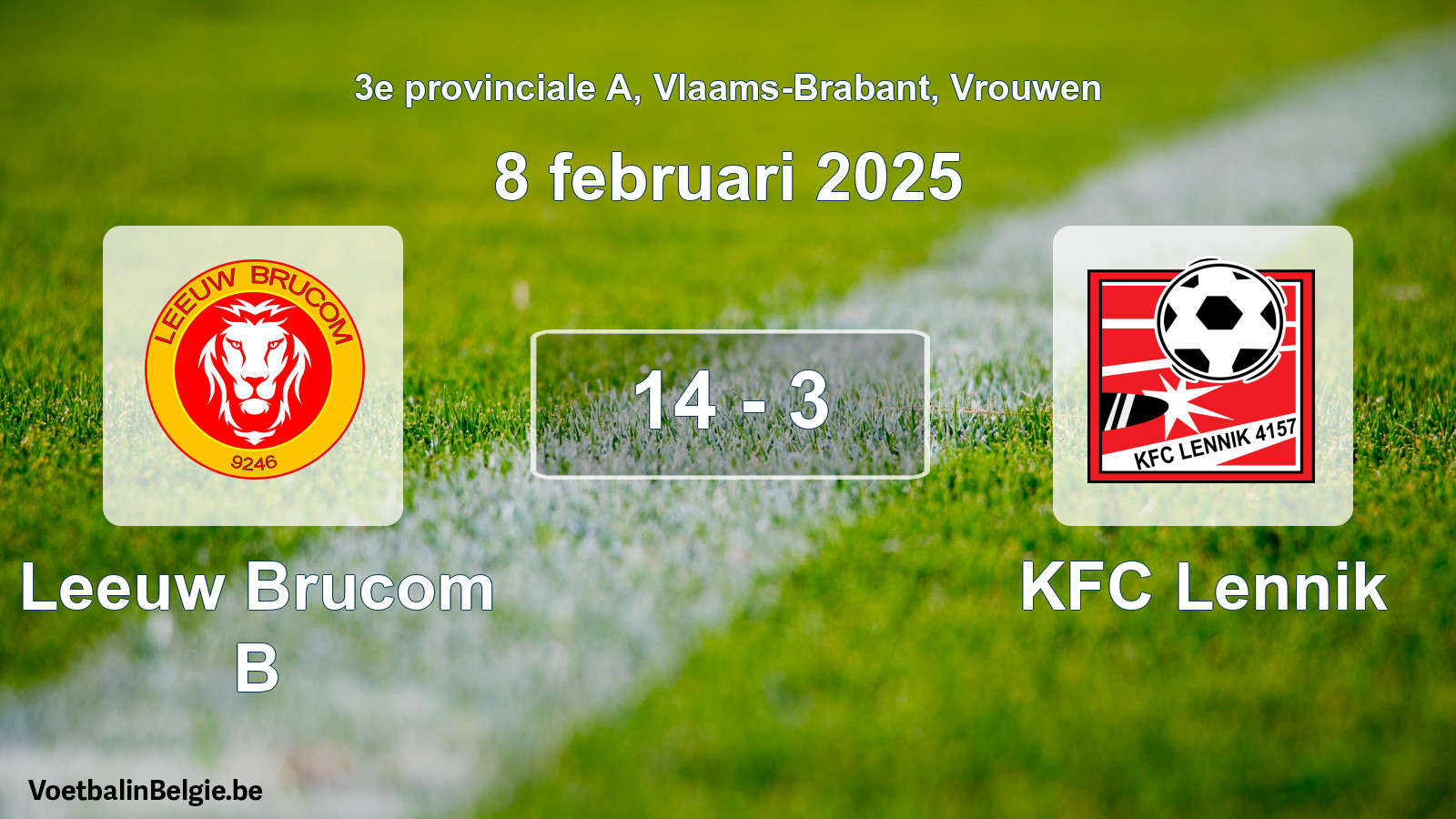 Gespeelde wedstrijd vrouwenvoetbal: Leeuw Brucom B - KFC Lennik 14 - 3 (8 februari 2025)