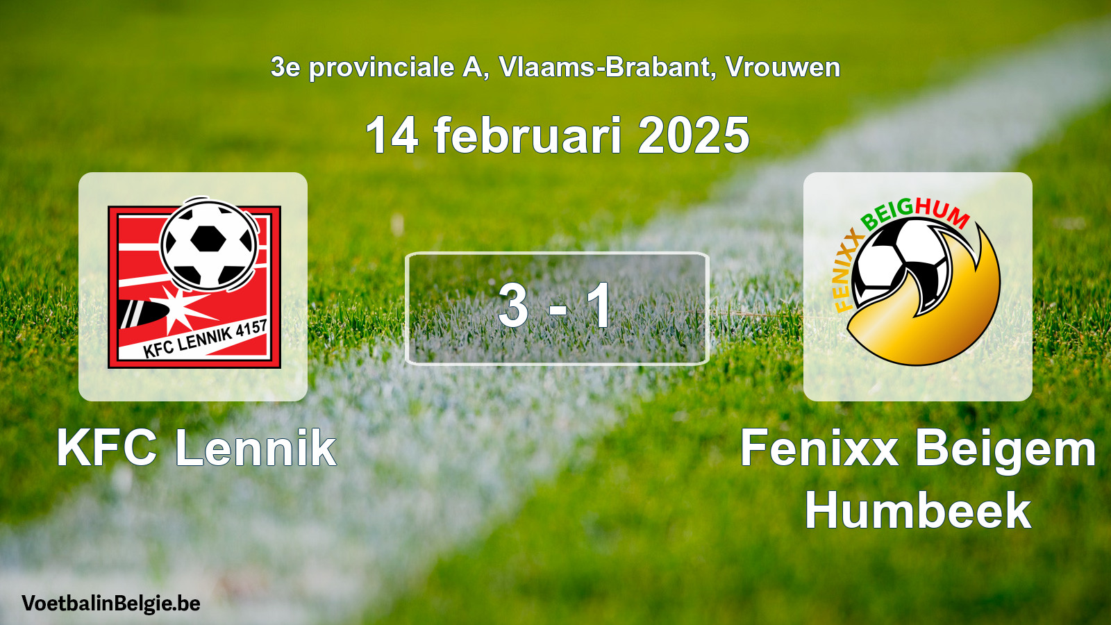 Gespeelde wedstrijd vrouwenvoetbal: KFC Lennik - Fenixx Beigem Humbeek 3 - 1 (14 februari 2025)