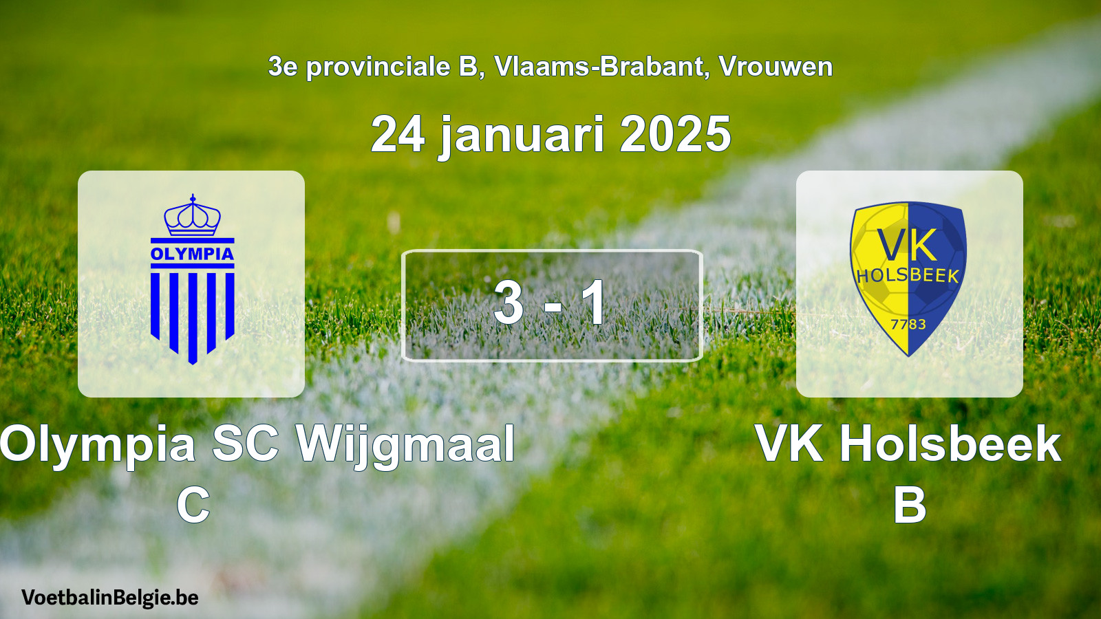 Gespeelde wedstrijd vrouwenvoetbal: Kon. Olympia SC Wijgmaal C - VK Holsbeek B 3 - 1 (24 januari 2025)