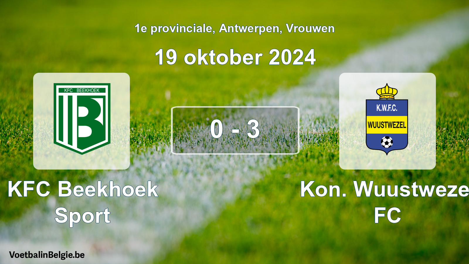 Gespeelde wedstrijd vrouwenvoetbal: KFC Beekhoek Sport - Kon. Wuustwezel FC 0 - 3 (19 oktober 2024)