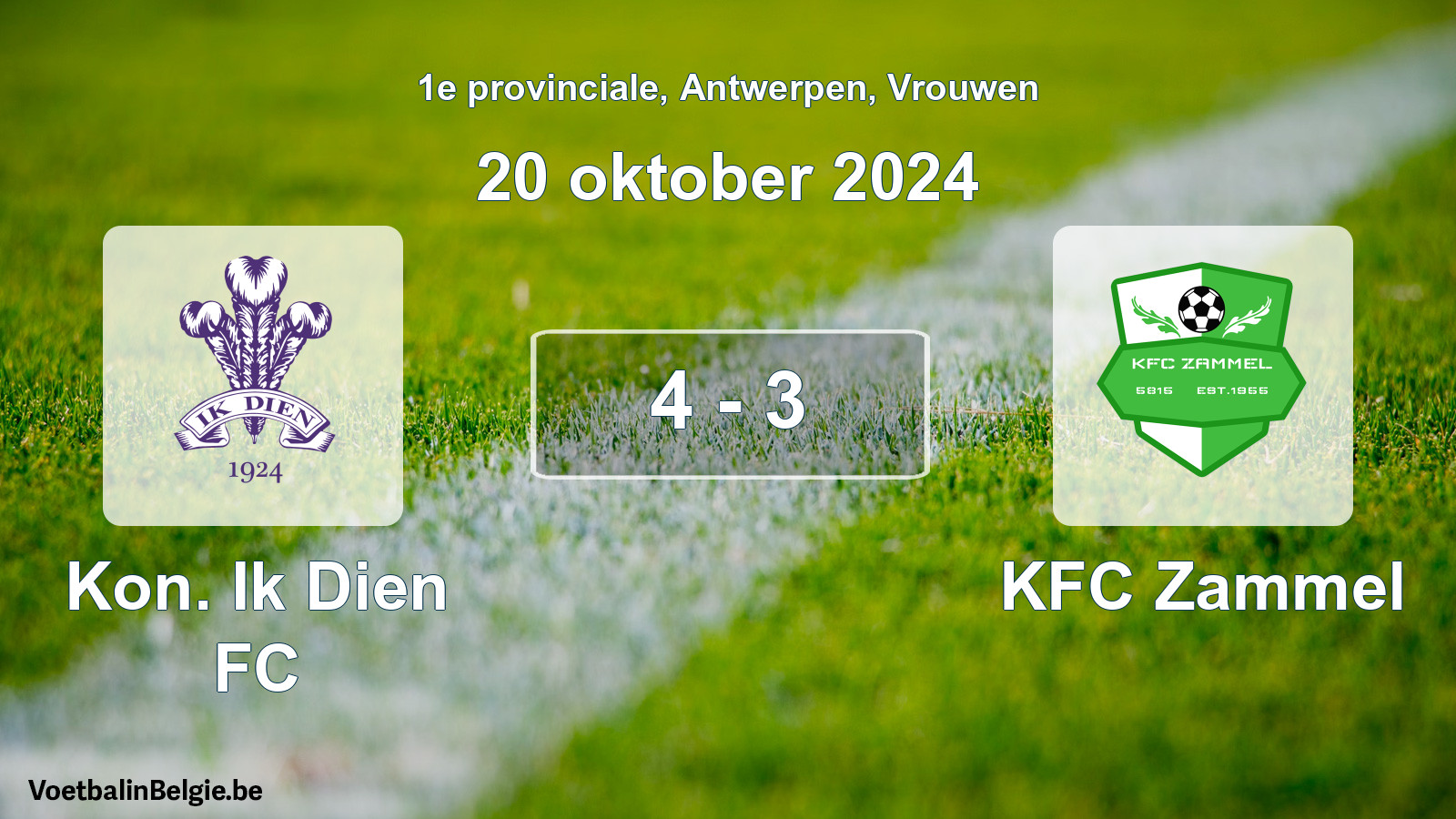 Gespeelde wedstrijd vrouwenvoetbal: Kon. Ik Dien FC - KFC Zammel 4 - 3 (20 oktober 2024)