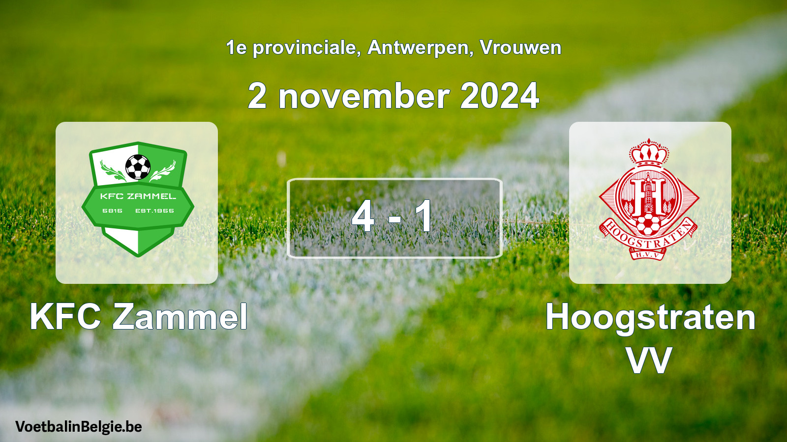 Gespeelde wedstrijd vrouwenvoetbal: KFC Zammel - Hoogstraten VV 4 - 1 (2 november 2024)