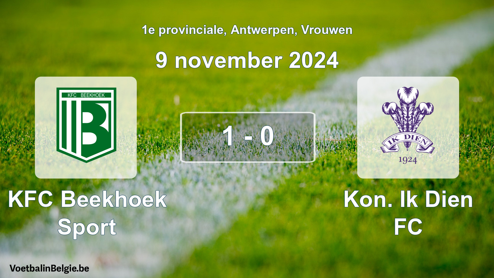 Gespeelde wedstrijd vrouwenvoetbal: KFC Beekhoek Sport - Kon. Ik Dien FC 1 - 0 (9 november 2024)