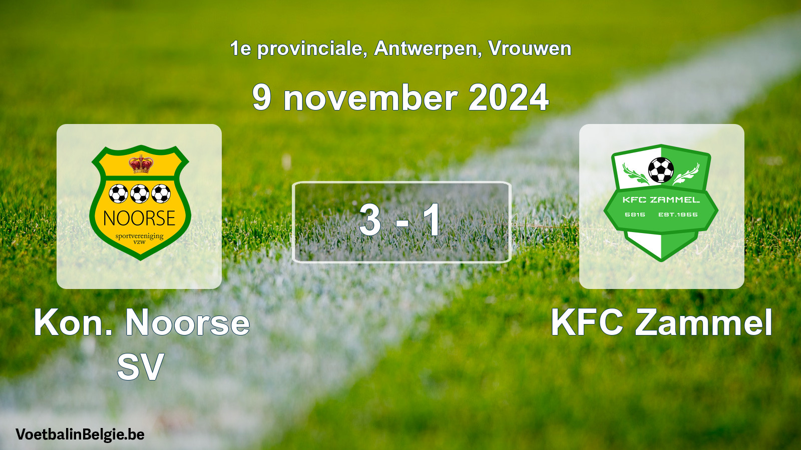 Played match women football: Kon. Noorse SV - KFC Zammel 3 - 1 (9 November 2024)