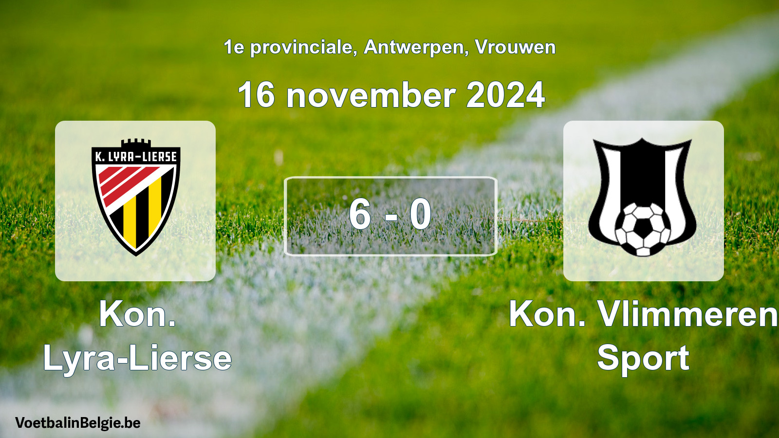 Gespeelde wedstrijd vrouwenvoetbal: Kon. Lyra-Lierse - Kon. Vlimmeren Sport 6 - 0 (16 november 2024)