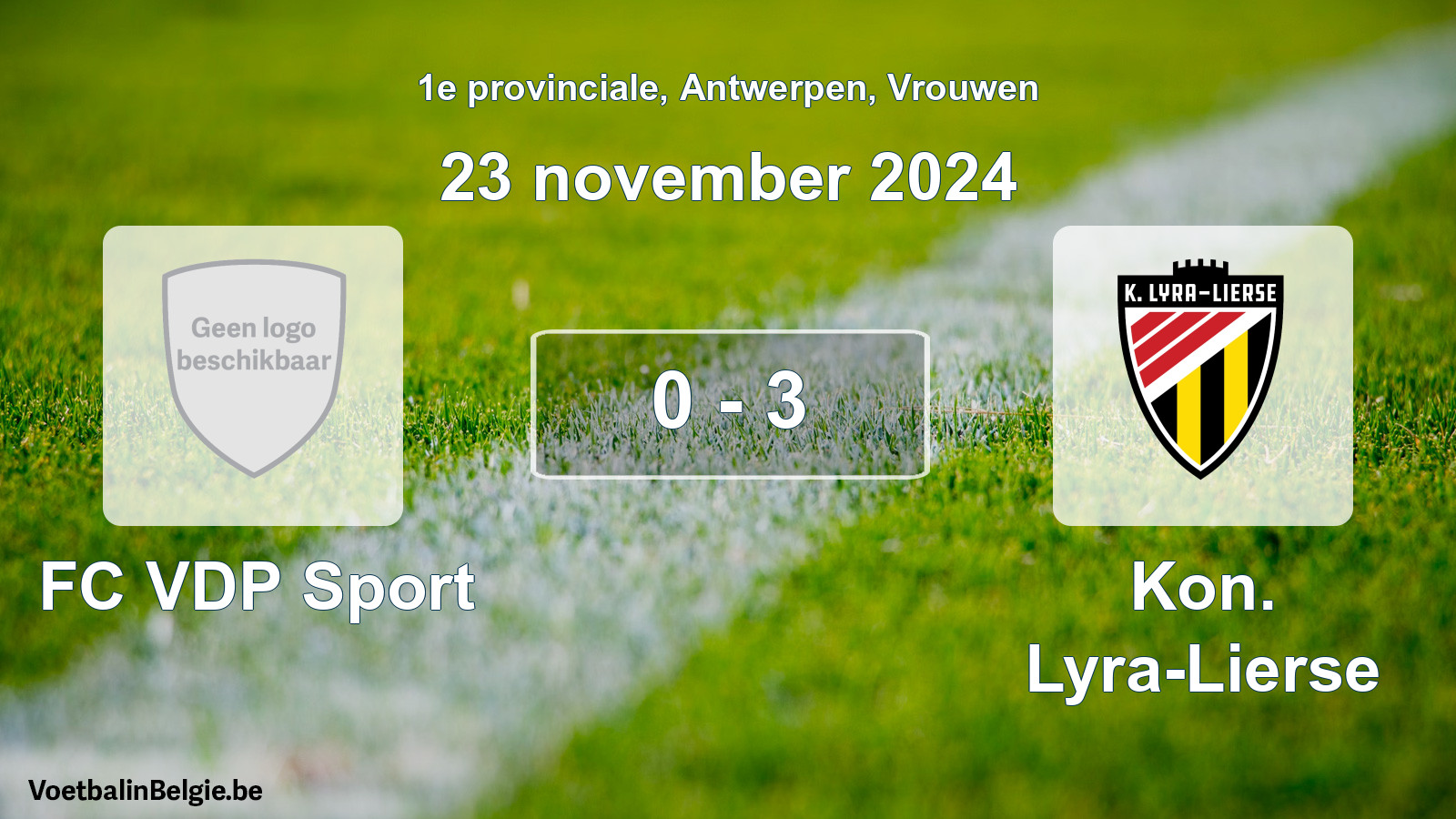 Gespeelde wedstrijd vrouwenvoetbal: FC VDP Sport - Kon. Lyra-Lierse 0 - 3 (23 november 2024)