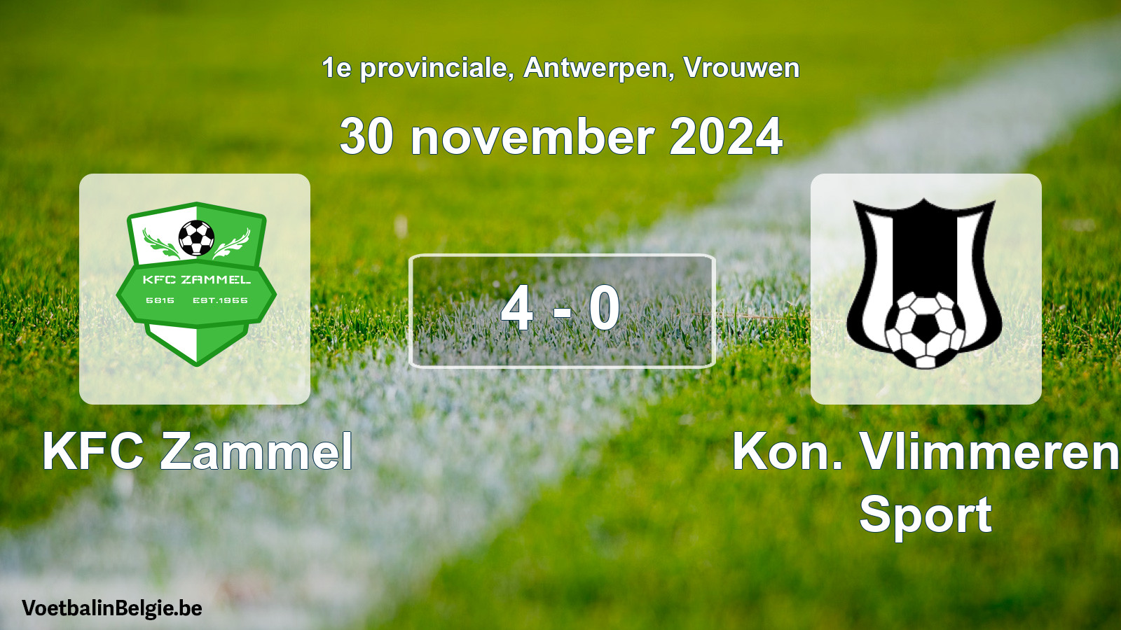 Gespieltes Spiel frauen-Fußball: KFC Zammel - Kon. Vlimmeren Sport 4 - 0 (30 November 2024)