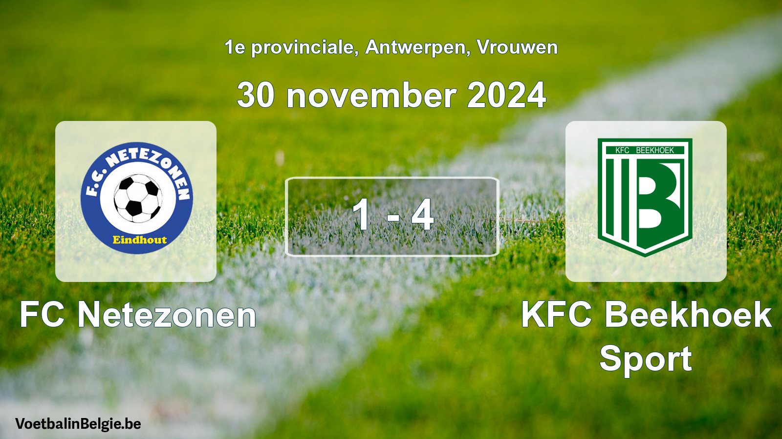 Gespeelde wedstrijd vrouwenvoetbal: FC Netezonen - KFC Beekhoek Sport 1 - 4 (30 november 2024)