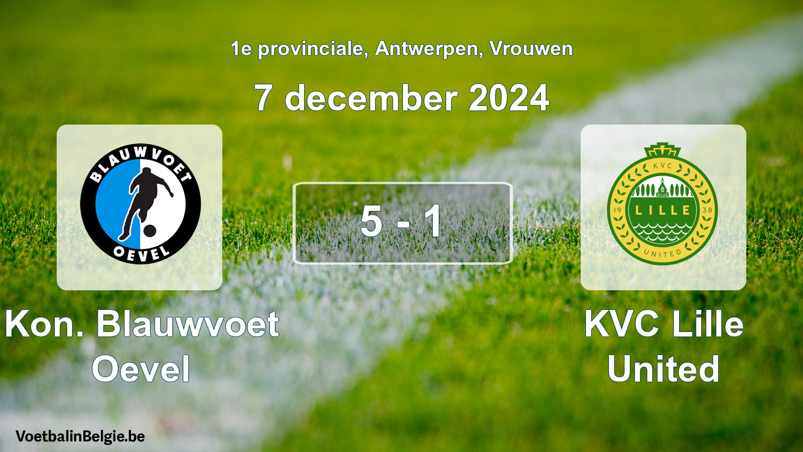 Gespeelde wedstrijd vrouwenvoetbal: Kon. Blauwvoet Oevel - KVC Lille United 5 - 1 (7 december 2024)
