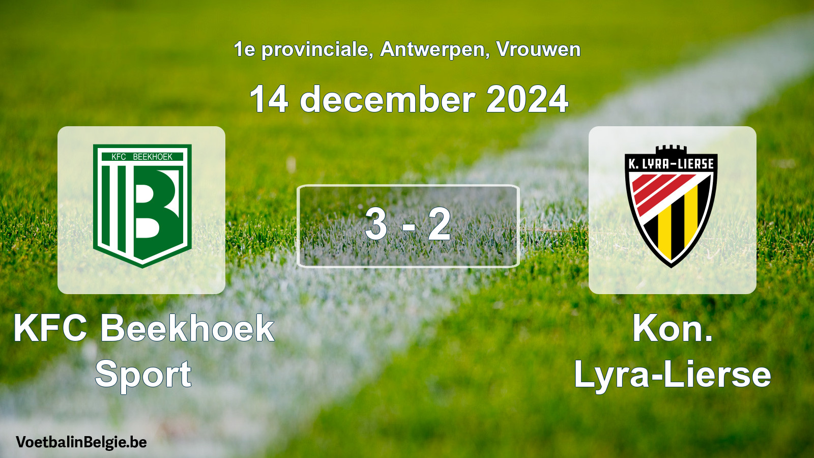 Gespeelde wedstrijd vrouwenvoetbal: KFC Beekhoek Sport - Kon. Lyra-Lierse 3 - 2 (14 december 2024)