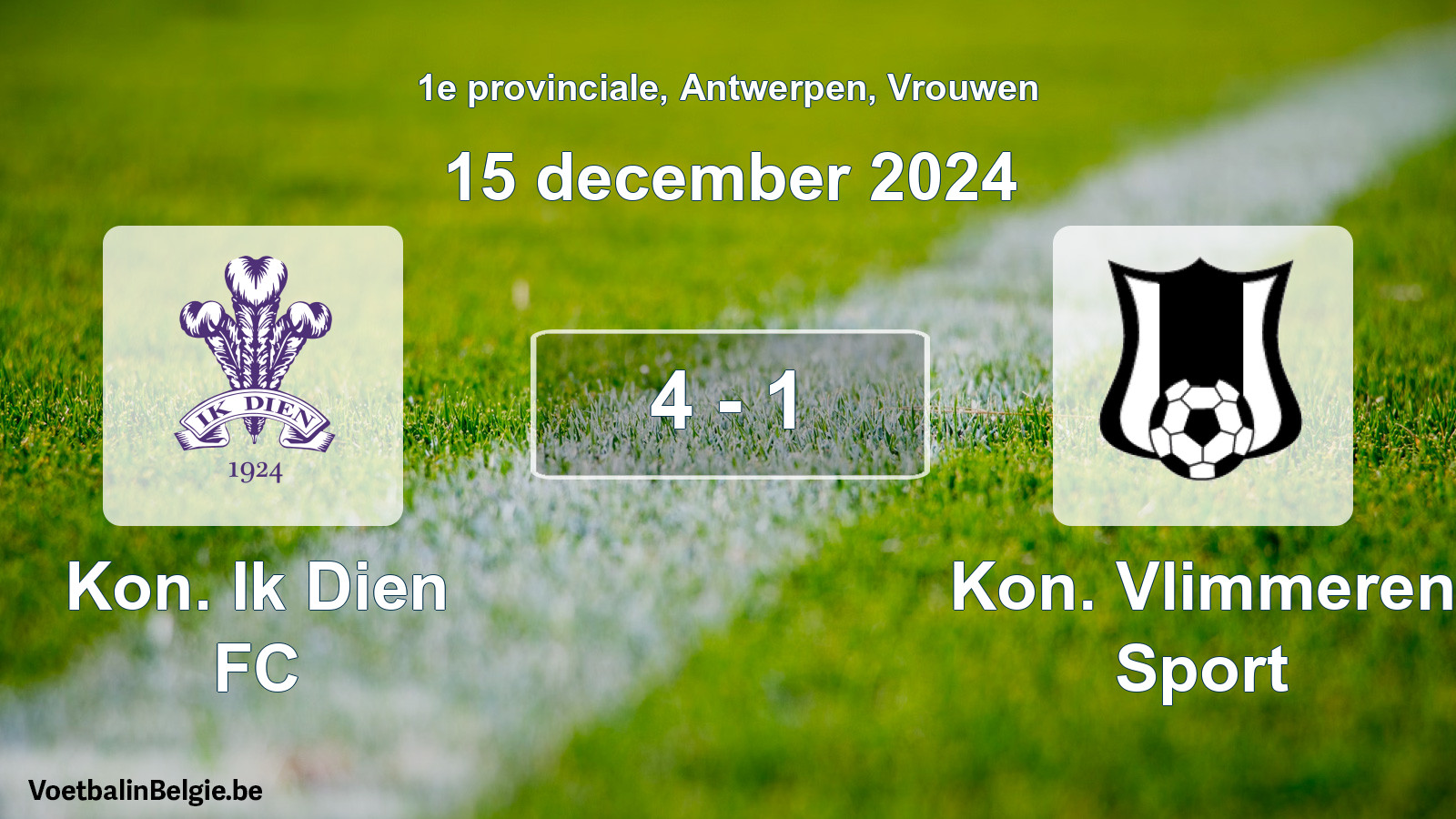 Gespeelde wedstrijd vrouwenvoetbal: Kon. Ik Dien FC - Kon. Vlimmeren Sport 4 - 1 (15 december 2024)