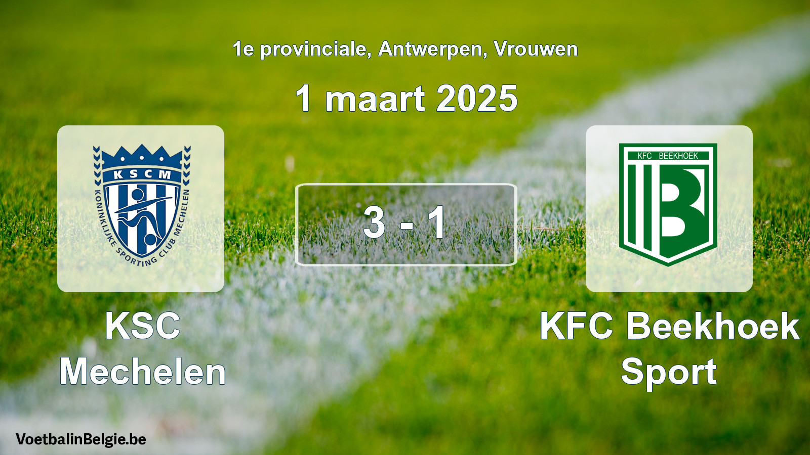Gespeelde wedstrijd vrouwenvoetbal: KSC Mechelen - KFC Beekhoek Sport 3 - 1 (1 maart 2025)