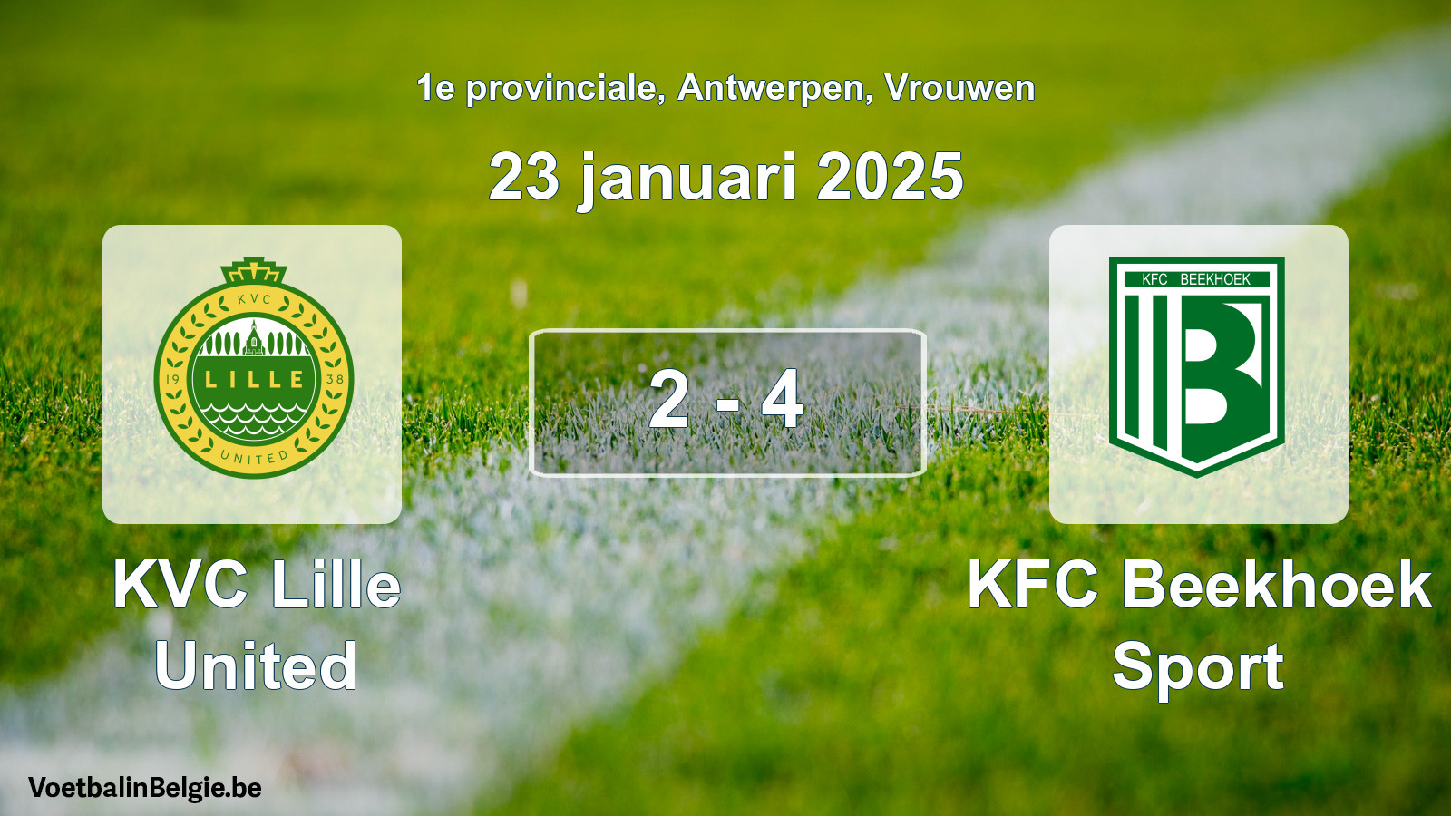 Gespeelde wedstrijd vrouwenvoetbal: KVC Lille United - KFC Beekhoek Sport 2 - 4 (23 januari 2025)