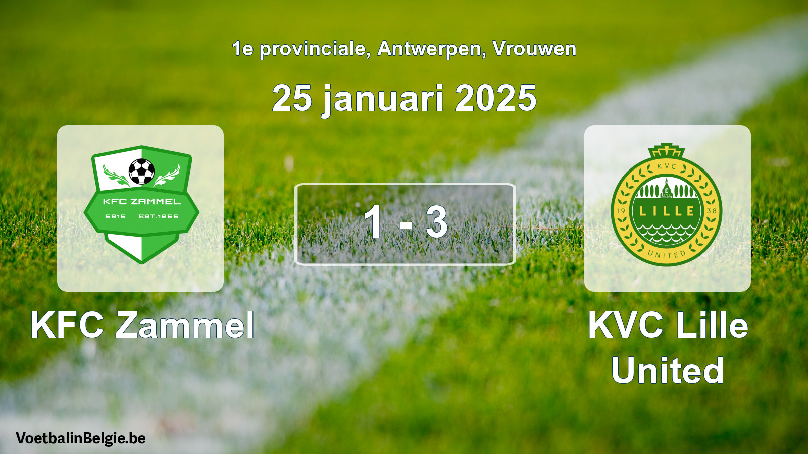 Gespeelde wedstrijd vrouwenvoetbal: KFC Zammel - KVC Lille United 1 - 3 (25 januari 2025)