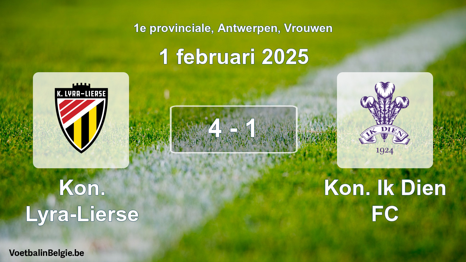 Gespeelde wedstrijd vrouwenvoetbal: Kon. Lyra-Lierse - Kon. Ik Dien FC 4 - 1 (1 februari 2025)