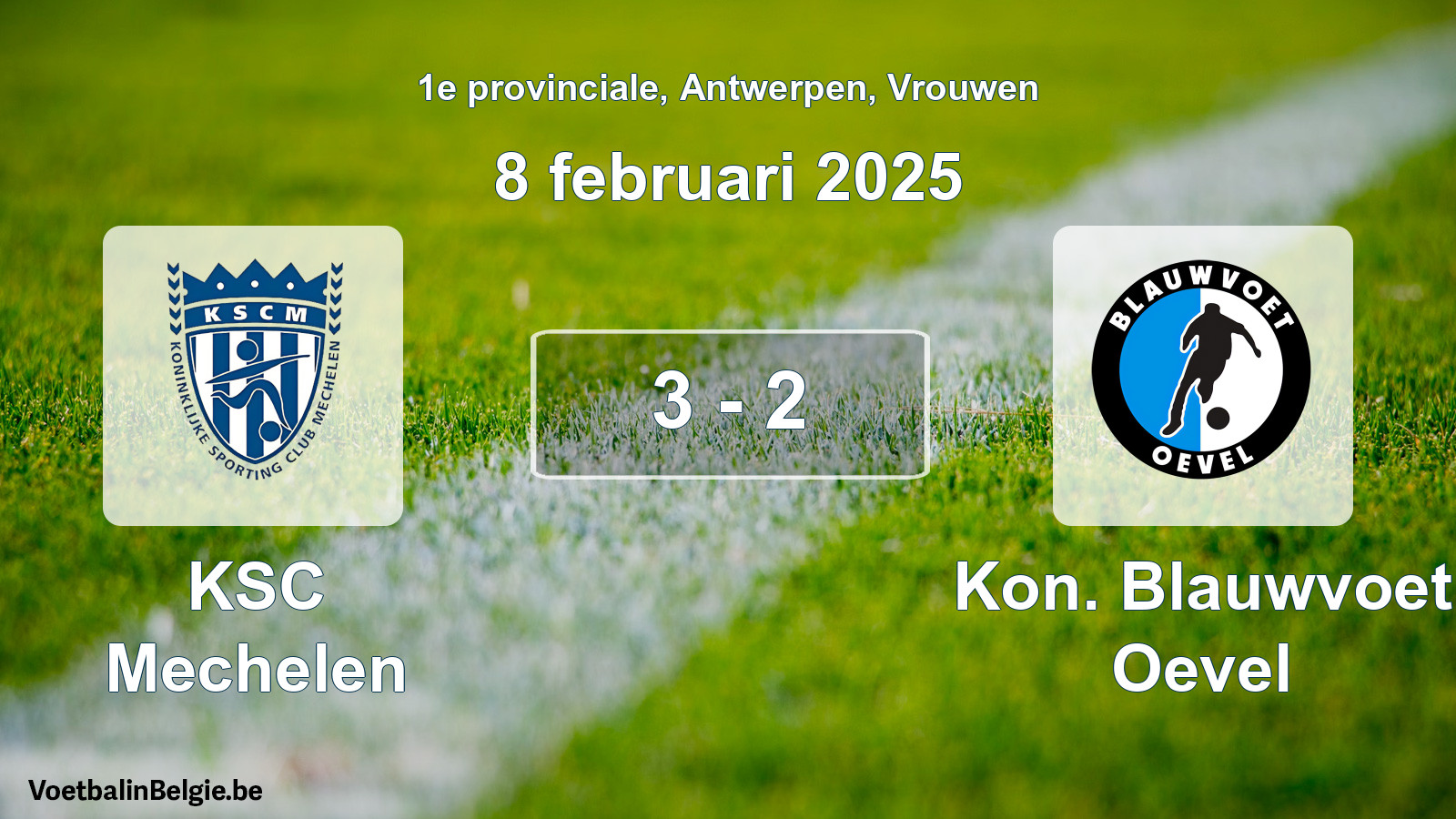 Gespeelde wedstrijd vrouwenvoetbal: KSC Mechelen - Kon. Blauwvoet Oevel 3 - 2 (8 februari 2025)