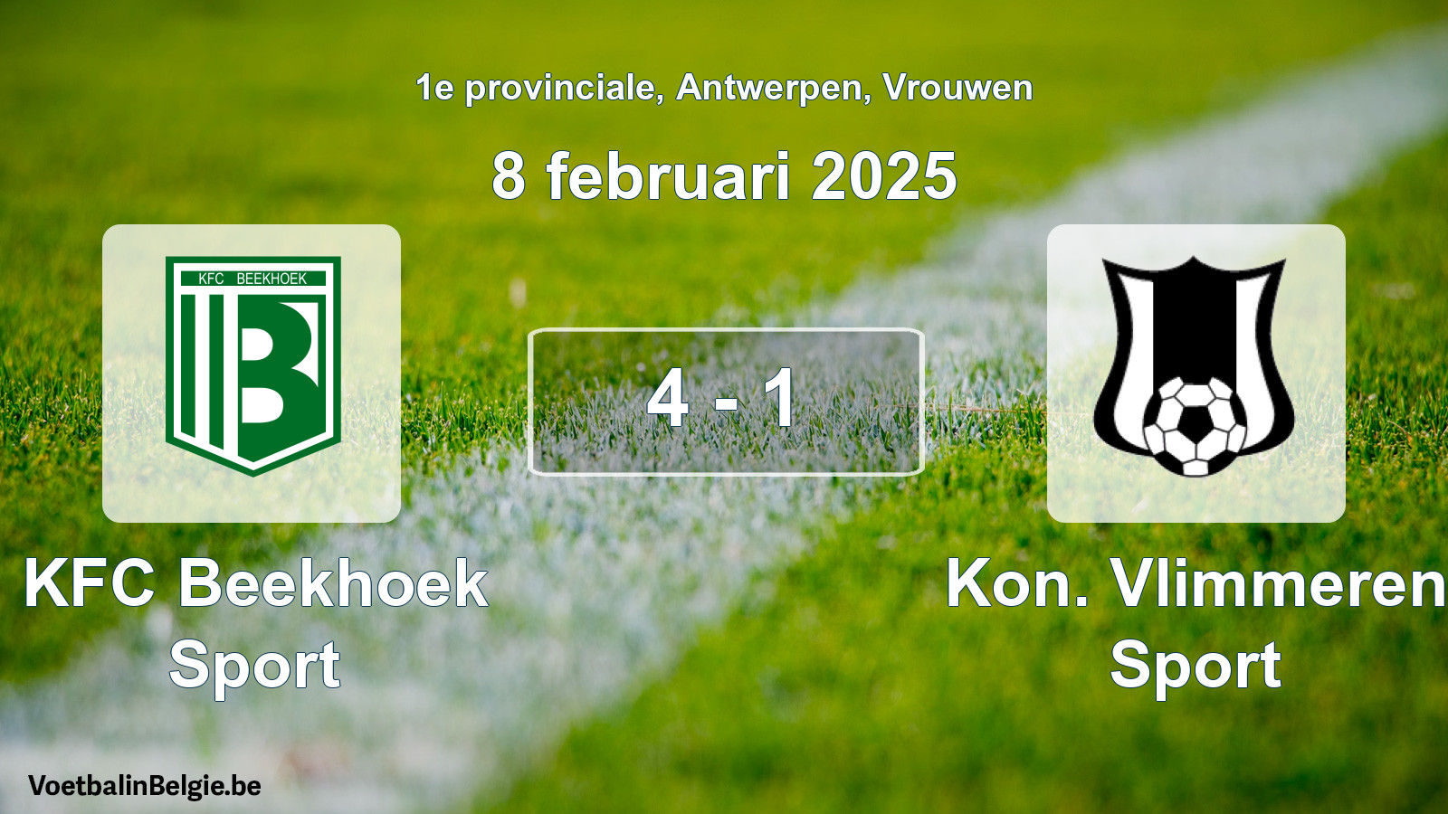 Gespeelde wedstrijd vrouwenvoetbal: KFC Beekhoek Sport - Kon. Vlimmeren Sport 4 - 1 (8 februari 2025)