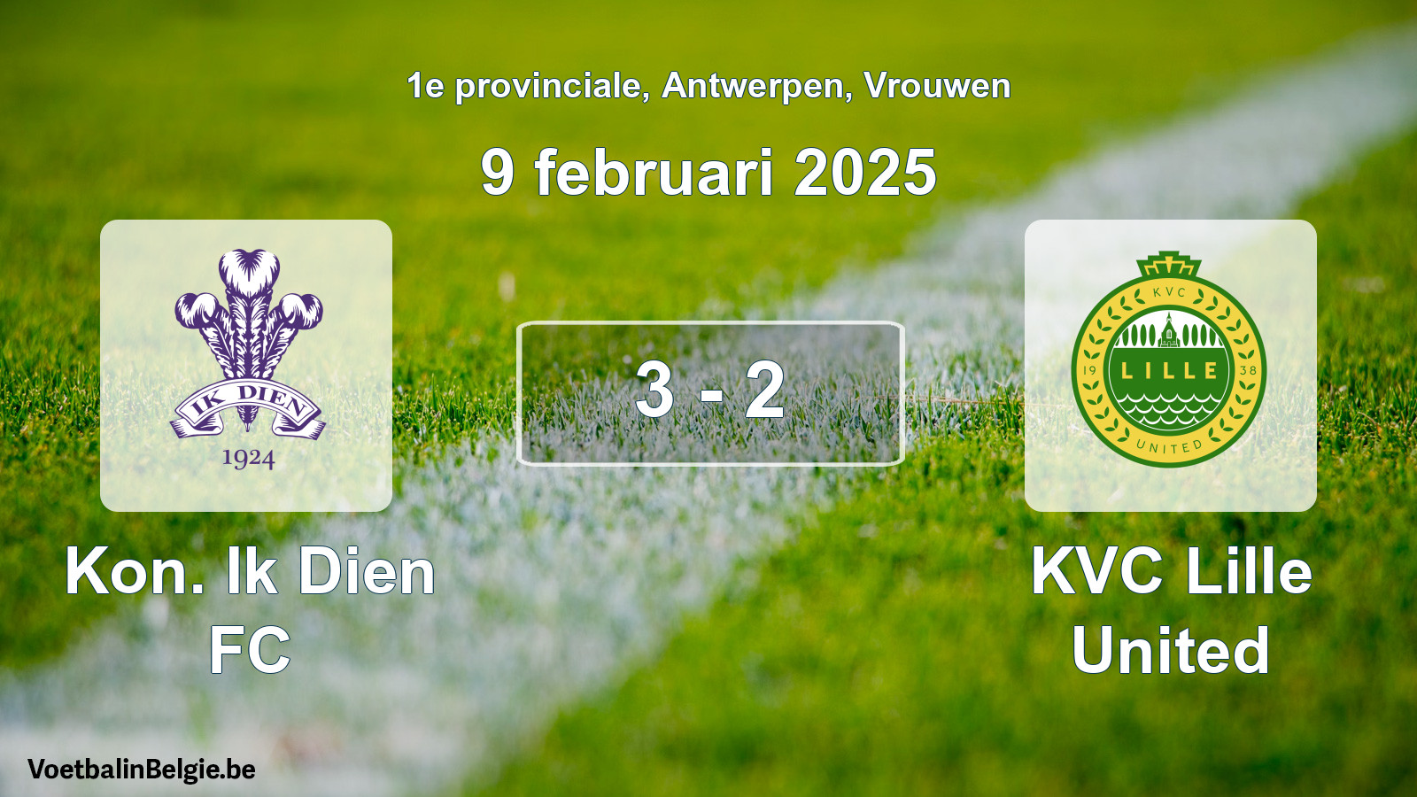 Gespeelde wedstrijd vrouwenvoetbal: Kon. Ik Dien FC - KVC Lille United 3 - 2 (9 februari 2025)