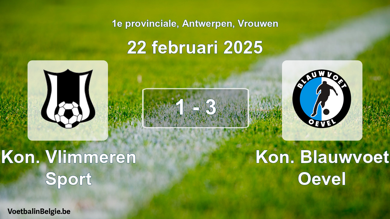 Gespieltes Spiel frauen-Fußball: Kon. Vlimmeren Sport - Kon. Blauwvoet Oevel 1 - 3 (22 Februar 2025)