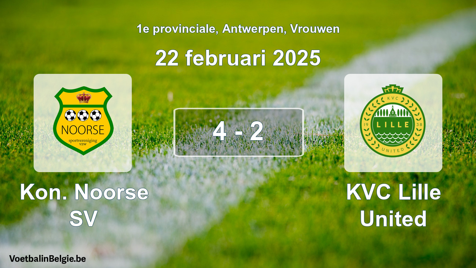 Gespeelde wedstrijd vrouwenvoetbal: Kon. Noorse SV - KVC Lille United 4 - 2 (22 februari 2025)