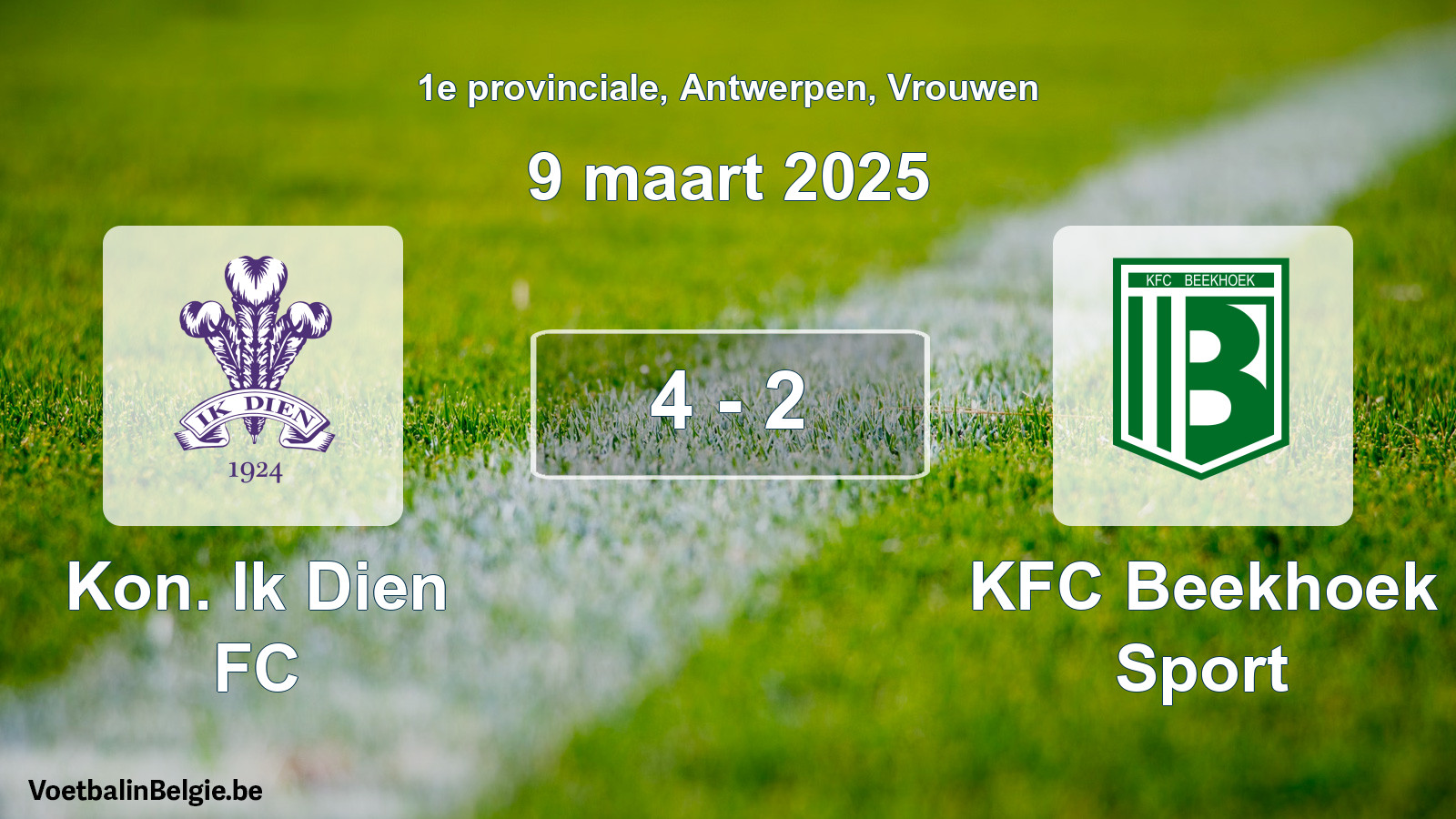 Gespeelde wedstrijd vrouwenvoetbal: Kon. Ik Dien FC - KFC Beekhoek Sport 4 - 2 (9 maart 2025)