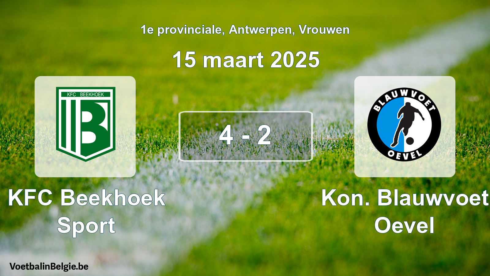Gespeelde wedstrijd vrouwenvoetbal: KFC Beekhoek Sport - Kon. Blauwvoet Oevel 4 - 2 (15 maart 2025)