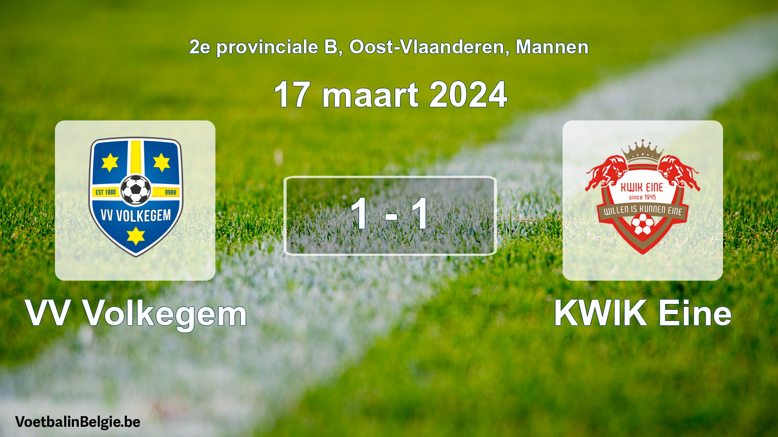 Gespeelde wedstrijd mannenvoetbal: VV Volkegem - KWIK Eine 1 - 1 (17 maart 2024)