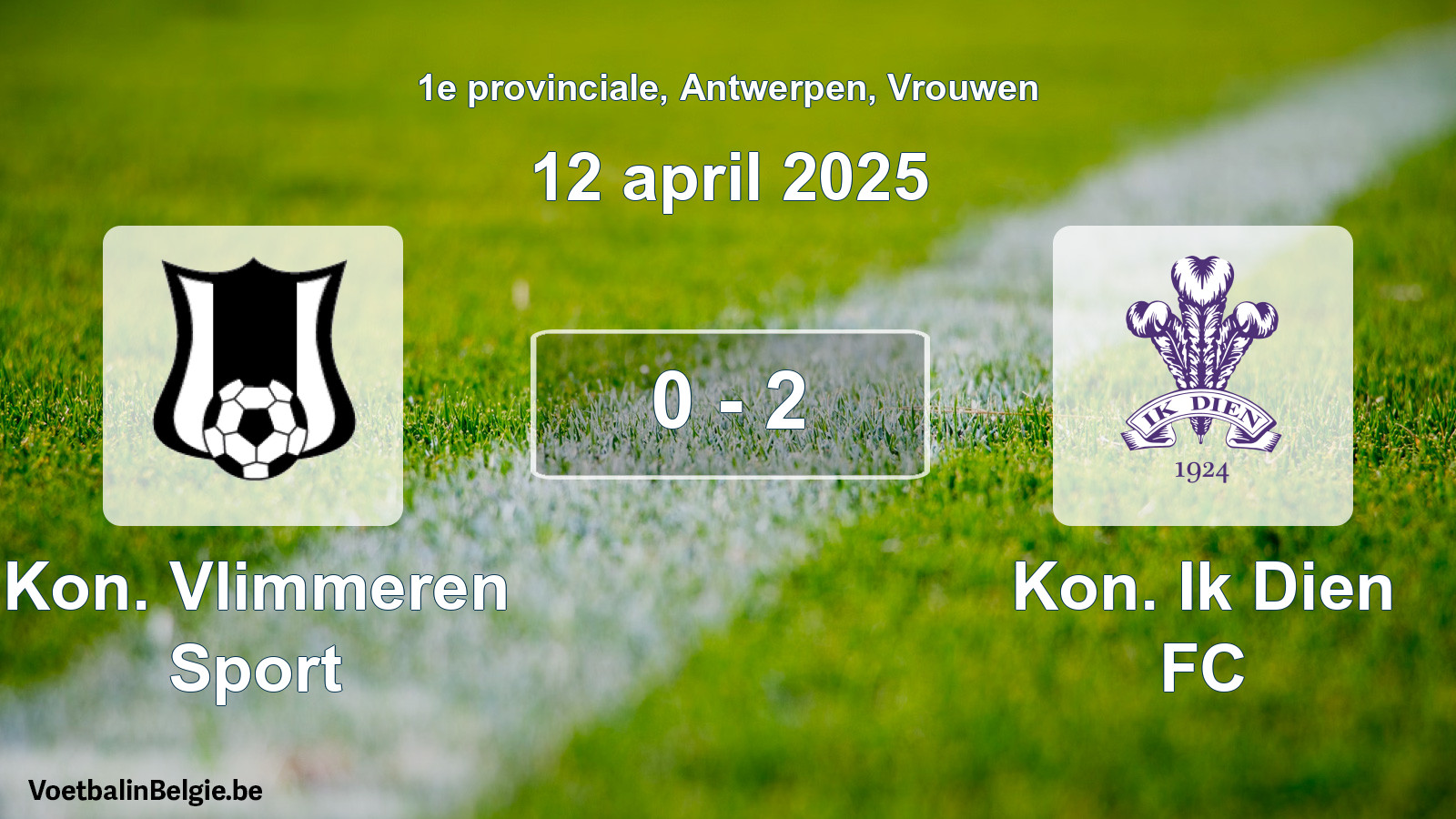 Gespeelde wedstrijd vrouwenvoetbal: Kon. Vlimmeren Sport - Kon. Ik Dien FC 0 - 2 (12 april 2025)