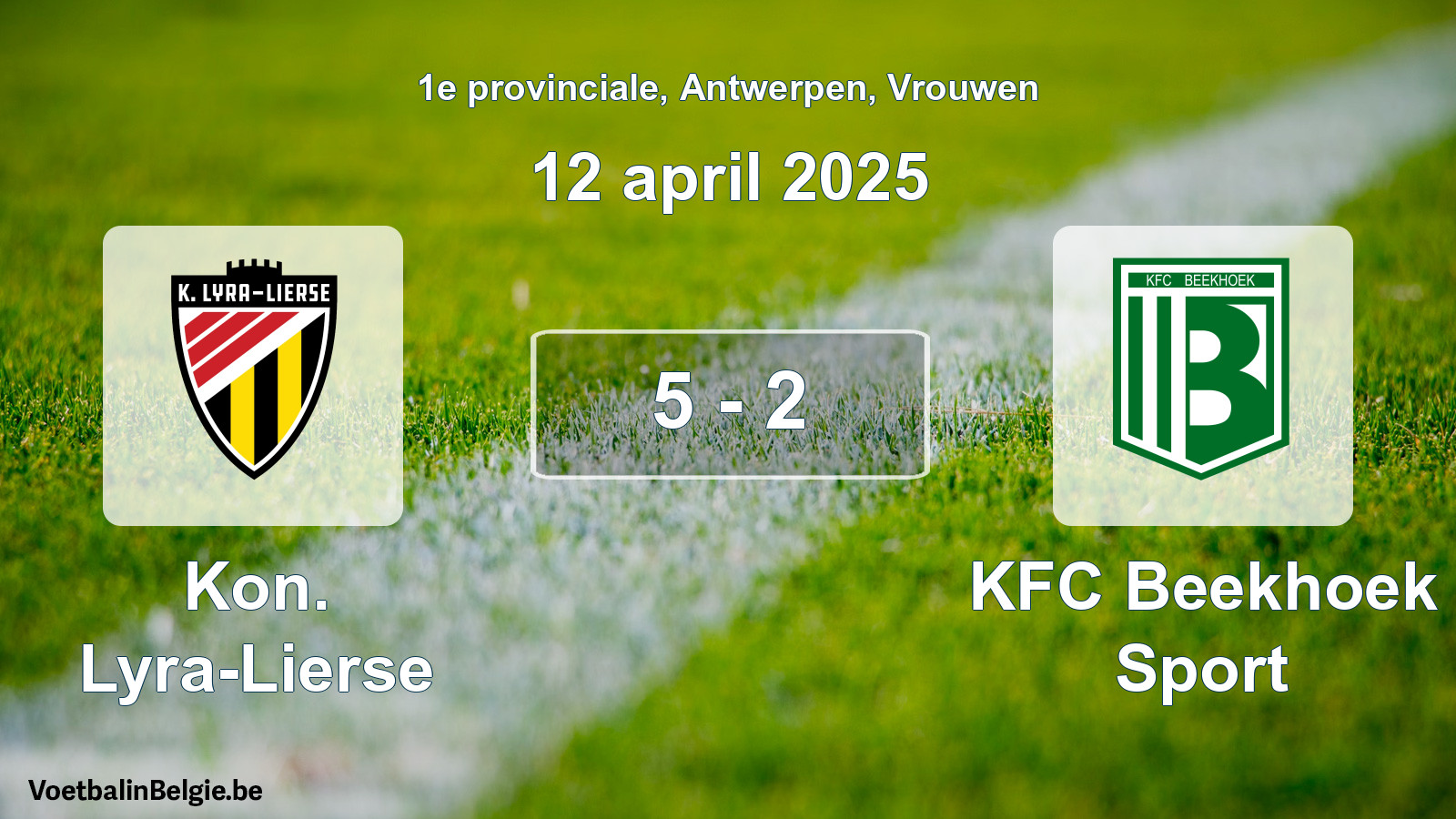 Gespeelde wedstrijd vrouwenvoetbal: Kon. Lyra-Lierse - KFC Beekhoek Sport 5 - 2 (12 april 2025)