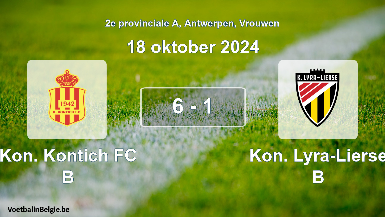 Gespeelde wedstrijd vrouwenvoetbal: Kon. Kontich FC B - Kon. Lyra-Lierse B 6 - 1 (18 oktober 2024)