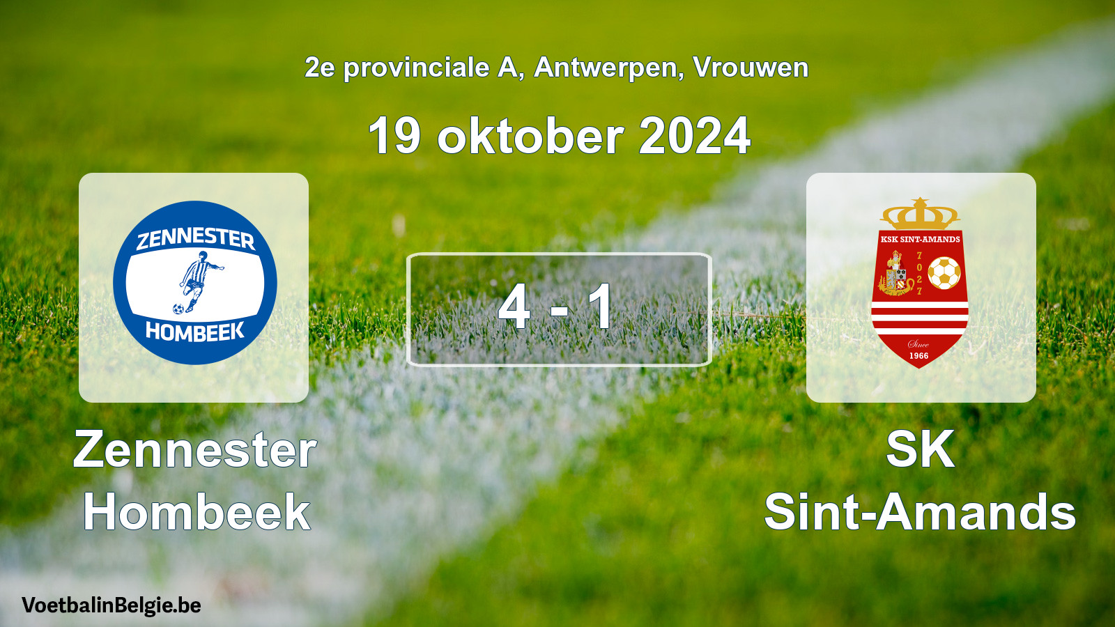 Gespeelde wedstrijd vrouwenvoetbal: Zennester Hombeek - SK Sint-Amands 4 - 1 (19 oktober 2024)
