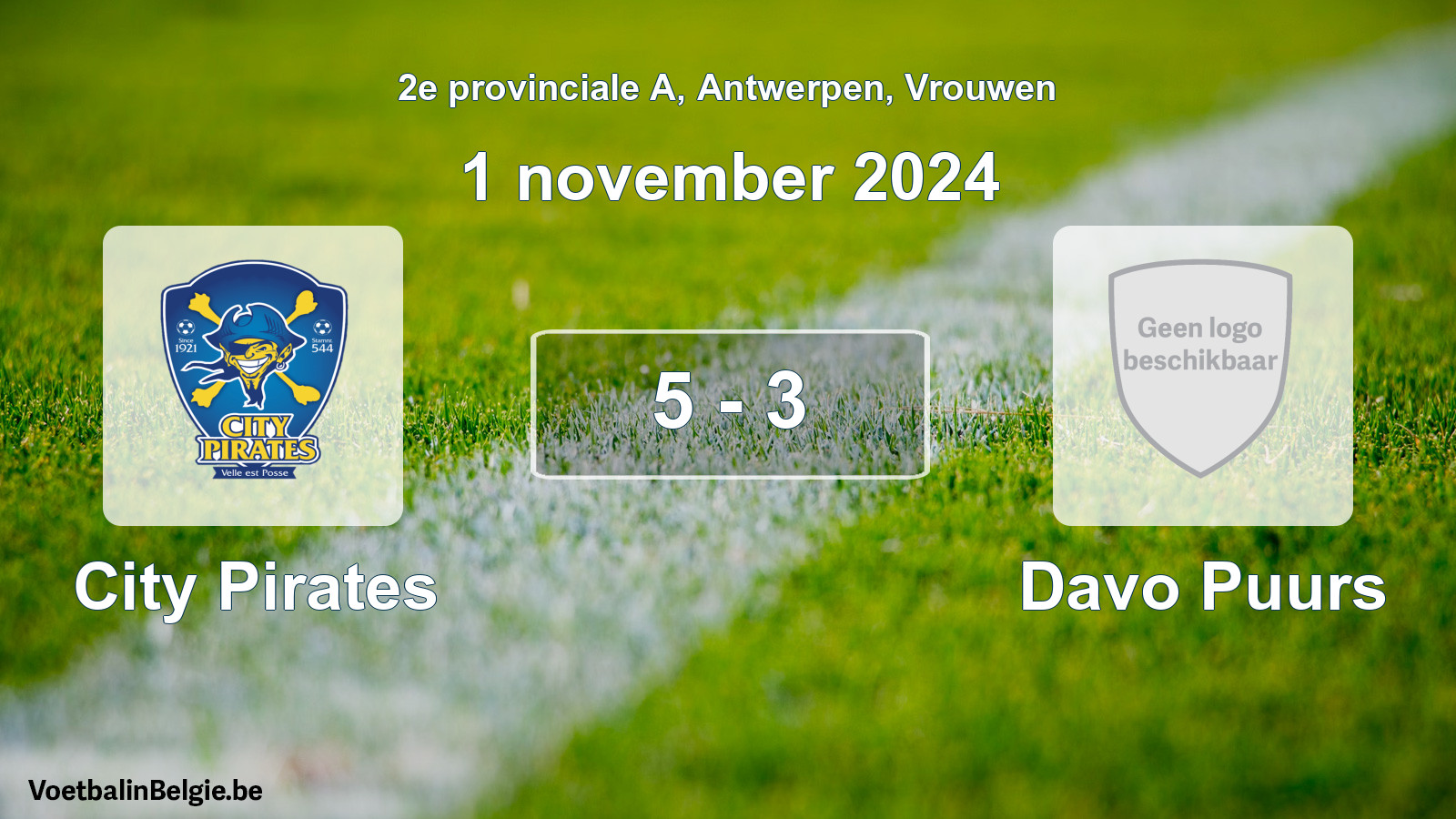 Gespeelde wedstrijd vrouwenvoetbal: City Pirates - Davo Puurs 5 - 3 (1 november 2024)