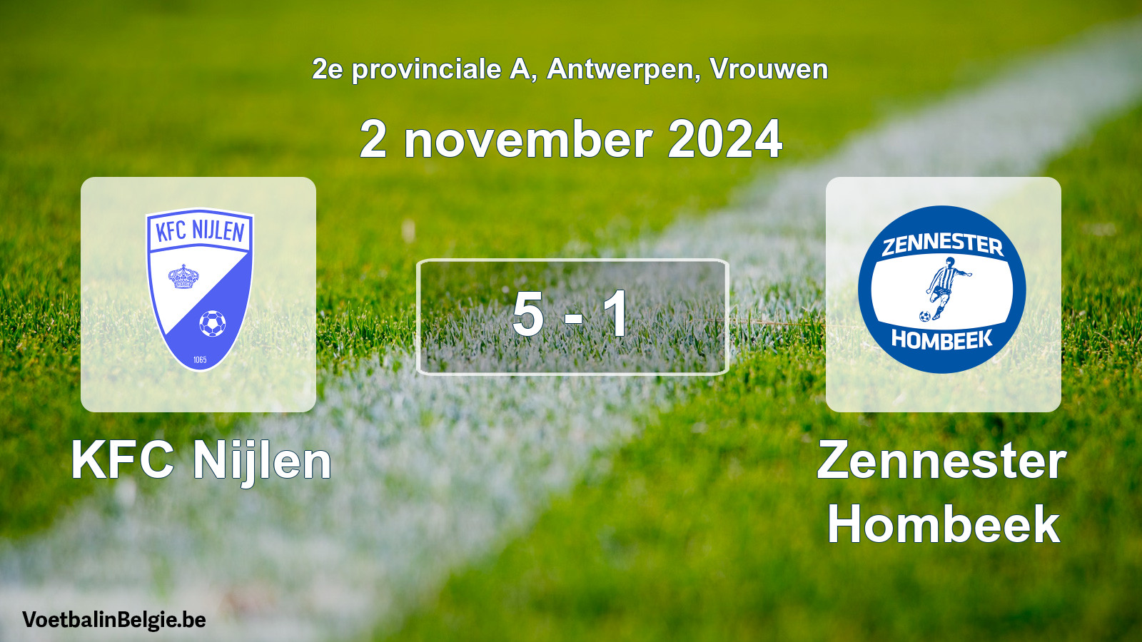 Gespeelde wedstrijd vrouwenvoetbal: KFC Nijlen - Zennester Hombeek 5 - 1 (2 november 2024)