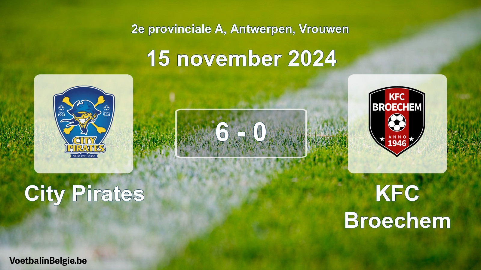 Gespeelde wedstrijd vrouwenvoetbal: City Pirates - KFC Broechem 6 - 0 (15 november 2024)