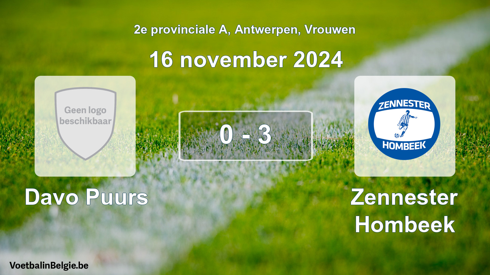 Gespeelde wedstrijd vrouwenvoetbal: Davo Puurs - Zennester Hombeek 0 - 3 (16 november 2024)