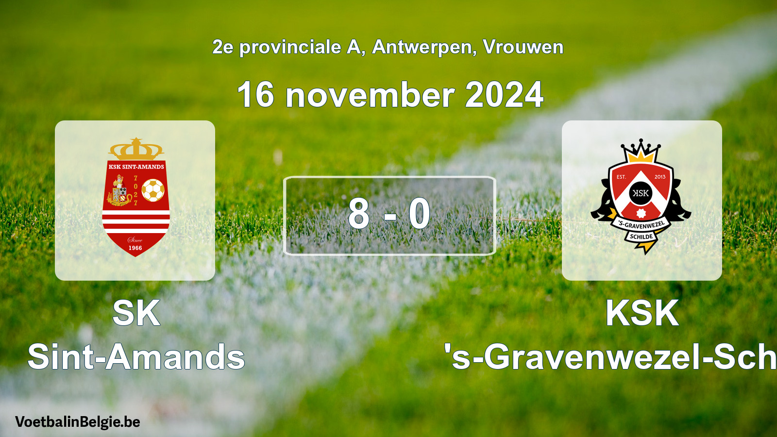 Gespeelde wedstrijd vrouwenvoetbal: SK Sint-Amands - KSK 's-Gravenwezel-Schilde 8 - 0 (16 november 2024)