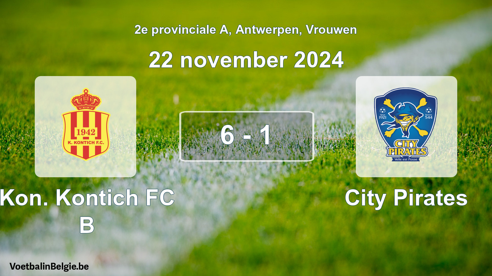 Gespeelde wedstrijd vrouwenvoetbal: Kon. Kontich FC B - City Pirates 6 - 1 (22 november 2024)