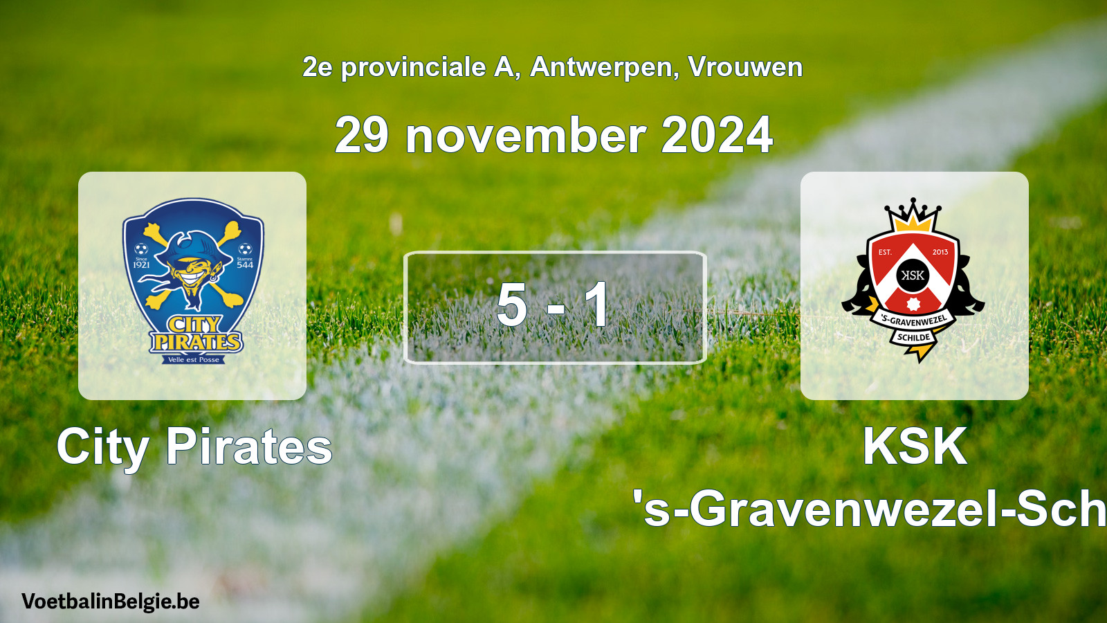 Gespeelde wedstrijd vrouwenvoetbal: City Pirates - KSK 's-Gravenwezel-Schilde 5 - 1 (29 november 2024)
