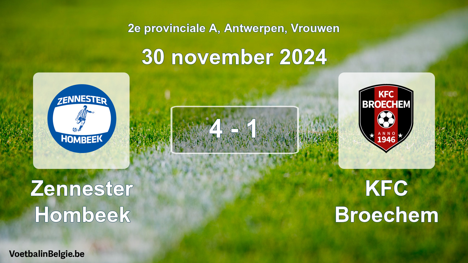 Gespeelde wedstrijd vrouwenvoetbal: Zennester Hombeek - KFC Broechem 4 - 1 (30 november 2024)