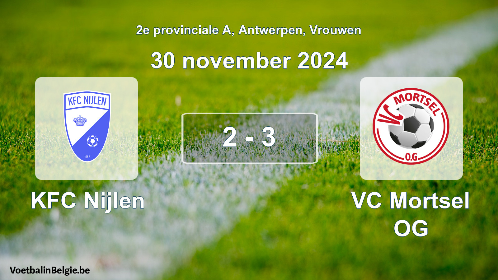 Gespeelde wedstrijd vrouwenvoetbal: KFC Nijlen - VC Mortsel OG 2 - 3 (30 november 2024)