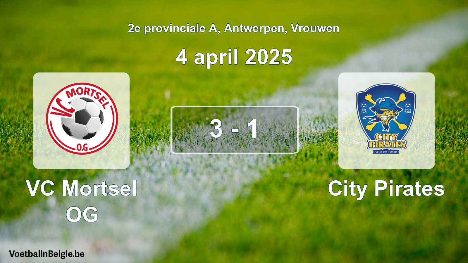 Gespeelde wedstrijd vrouwenvoetbal: VC Mortsel OG - City Pirates 3 - 1 (4 april 2025)