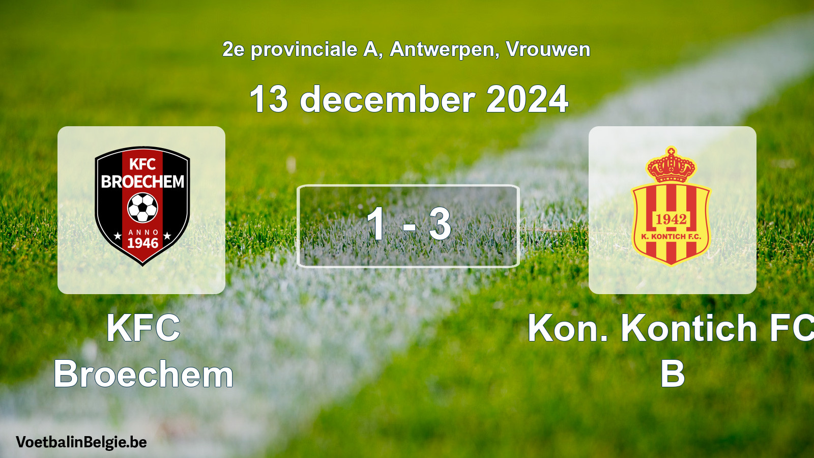 Gespeelde wedstrijd vrouwenvoetbal: KFC Broechem - Kon. Kontich FC B 1 - 3 (13 december 2024)