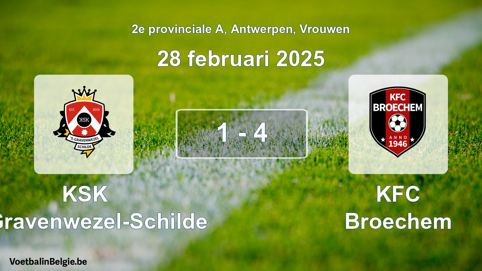 Gespeelde wedstrijd vrouwenvoetbal: KSK 's-Gravenwezel-Schilde - KFC Broechem 1 - 4 (28 februari 2025)