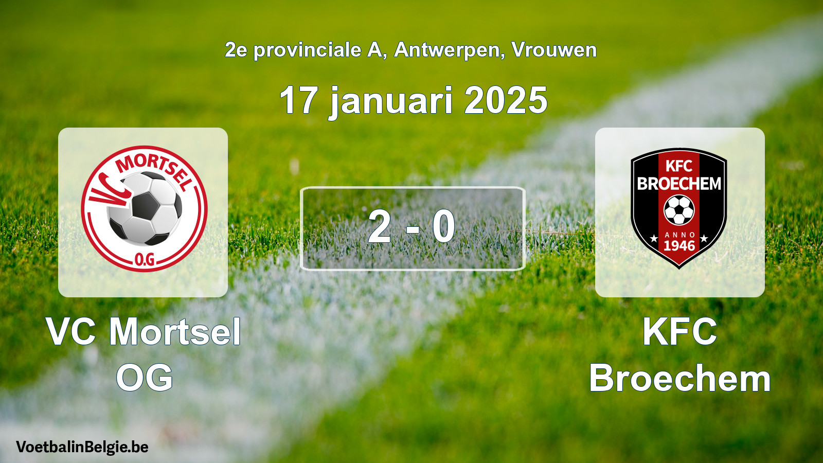 Gespeelde wedstrijd vrouwenvoetbal: VC Mortsel OG - KFC Broechem 2 - 0 (17 januari 2025)