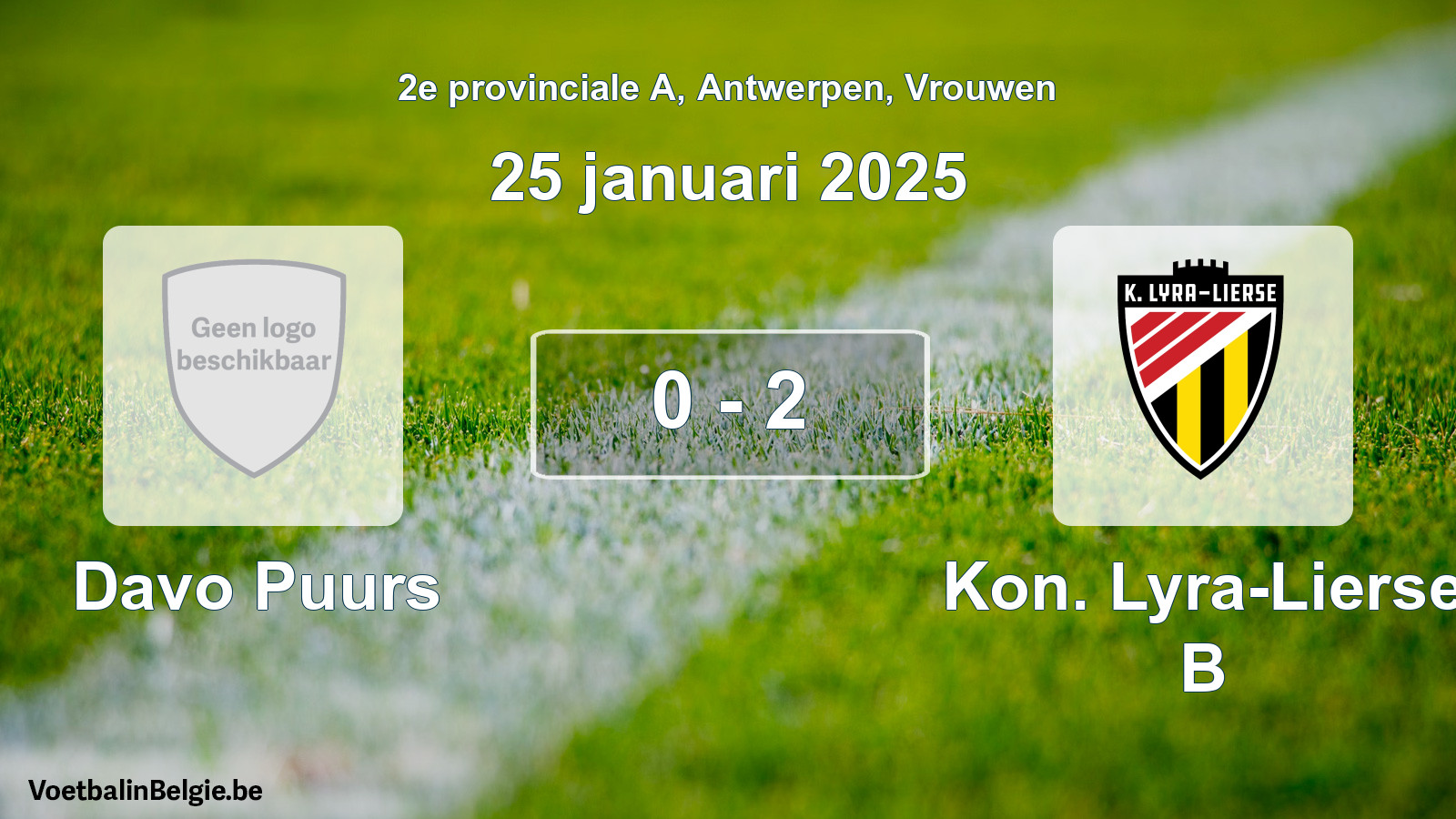 Gespeelde wedstrijd vrouwenvoetbal: Davo Puurs - Kon. Lyra-Lierse B 0 - 2 (25 januari 2025)